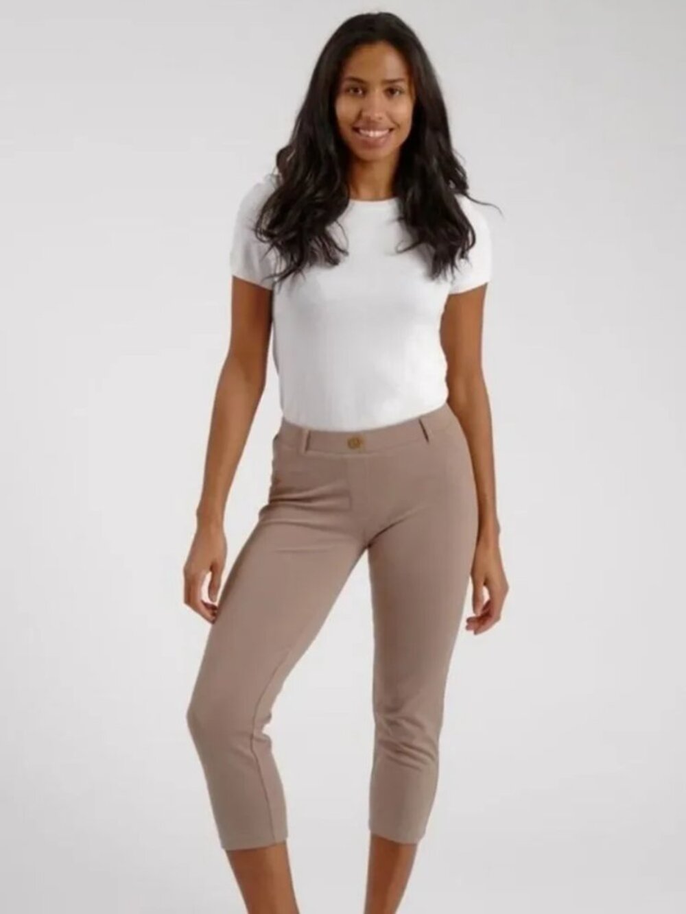 New Betabrand Khaki Twill Crop Classic Dress Pant Yoga Pants Large